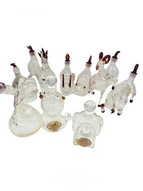 Emperor Napoleon Clear Glass Animal Figurine Empty Bottles Lot of 9